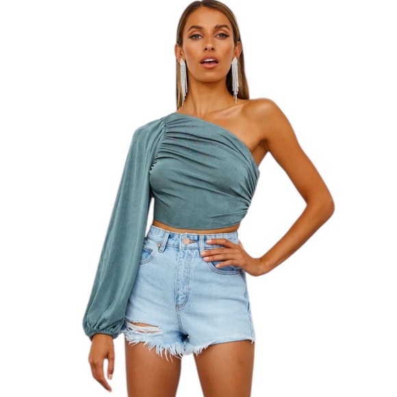 Hello Molly Adoring You One Shoulder Jersey Knit Crop Top Size 6 - Picture 1 of 11